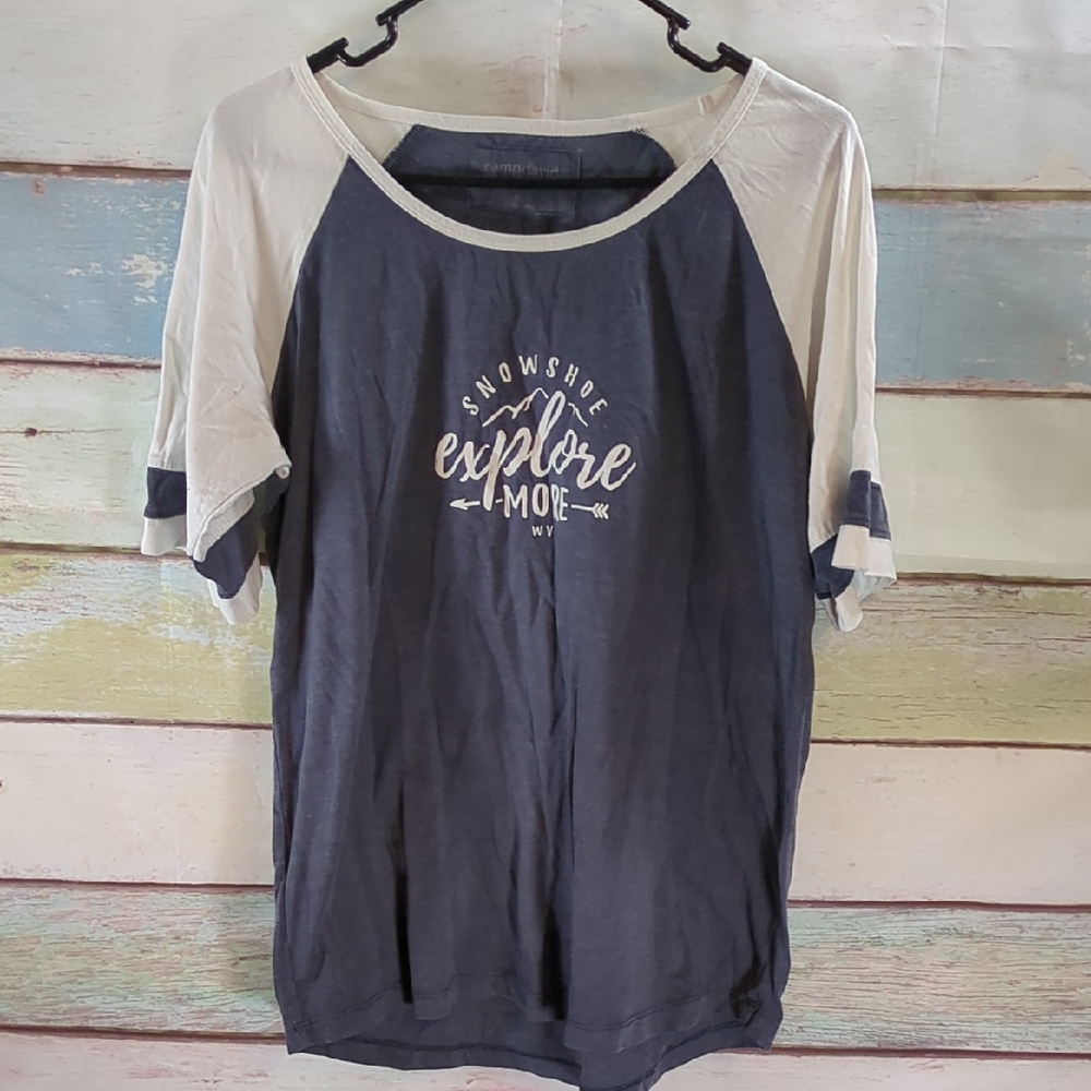 Camp David "Explore More" Navy and White Raglan Tee